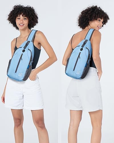 WATERFLY Sports Crossbody Sling Backpack Sling Bag Chest Bag Daypack for Cycling Hiking Running Men Women - color: Starry Night Light Blue