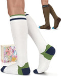 Compression Socks with Grips for Women Toe Pilates Socks Grippy Socks Woman Hospital Non Slip for Pregnancy Nurse - color: B04-Coffee/White