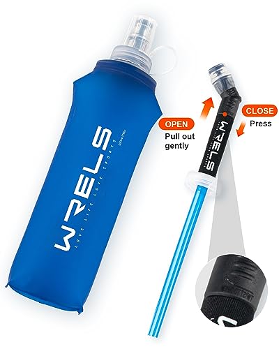 WRELS TPU Running Water Bottle with Straw for Hydration Vest Pack BPA-Free - color: 500ml*2 Dark blue+straw*2