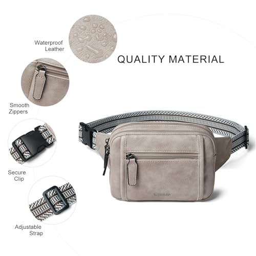 LATMAP 3L TRIPLE ZIP Fanny Packs Belt Bag For Women Men Crossbody Waist Pack Sling Chest Bum Travel Bag Purse Faux Leather Fashion Cute Grey - color: Light Grey