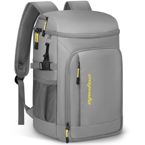 Capolo Cooler Backpack Insulated Leak Proof for Women Men Soft Cooler Bag - color: Leather Gray With Yellow, size: 36 Cans