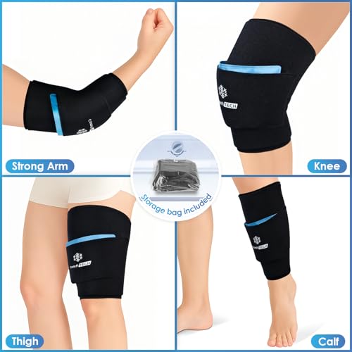 ComfiTECH Dual-Gel Knee Ice Sleeve, 30-Min Cooling Wrap for Knee & Thigh, M - size: Medium