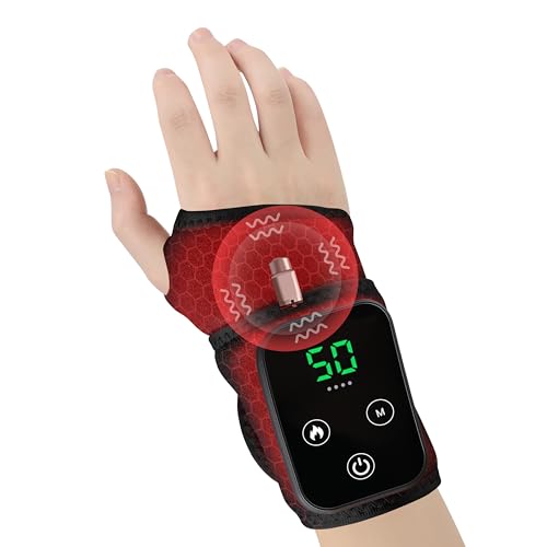 Cordless Wrist Heating Pad for Pain Relief - 5 Heat Levels & Vibration, 3000mAh Rechargeable Battery, 30min Auto-Off, Adjustable Wrap for Arthritis, Carpal Tunnel, Tendonitis - Left/Right Hand