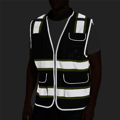 ArcRidge Reflective Safety Vest for Men and Women - High Visibility Construction Vest - Dual Tone Reflective Strips - color: Black-custom, size: Medium