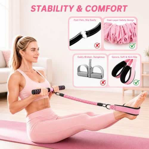 MENOLY Multifunction Pedal Resistance Band with Handle, 3 Different Levels Tube Adjustable Resistance Bands for Abdomen, Waist, Arm, Core/ABS, Leg Workout for Women Men