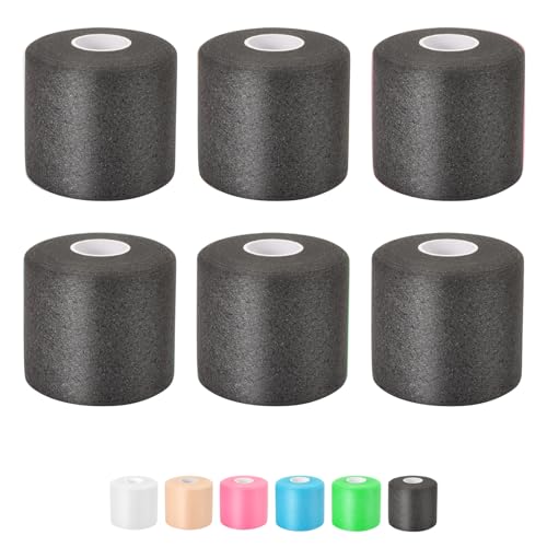 Pre Wrap Athletic Tape 6 Pack, 2.4 Inch x 22 Yards Foam Underwrap, Black - color: Black