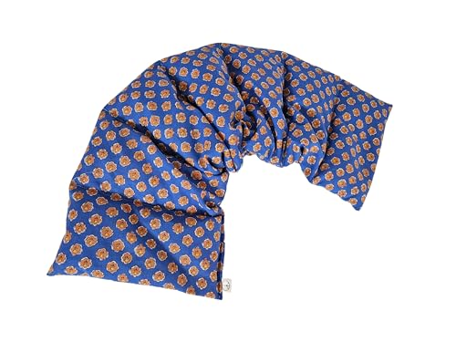Microwavable LOVEwrap Neck & Shoulder wrap -Heated microwavable Warming Soothing Muscle Pain Relief Fatigue Relaxation - Unscented 6 x 24 - flaxsSeed - Natural Cotton Linen - Orange Blue Flowers - color: Bonnie Blue