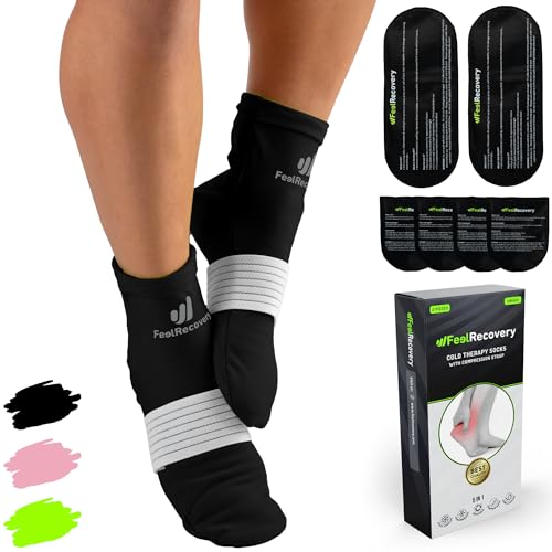 Ice Pack Socks for Feet Coolers - Reusable Hot&Cold Therapy Socks w/Compression Straps - Cold Gel Pack for Neuropathy, Foot Pain, Plantar Fasciitis & Sprains (Black, L/XL) - size: L/XL, style: Black