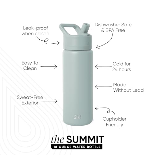 Simple Modern Insulated Water Bottle with Straw | 18oz | Green - color: Sea Glass Sage (Pack of 1), style: 18oz