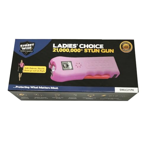 Streetwise Ladies’ Choice Stun Gun for Women - Rechargeable Device with Alarm, LED Flashlight, Safety Disable Pin & Built-in Charger - Personal Safety Tool with Holster & Lanyard - style: Pink