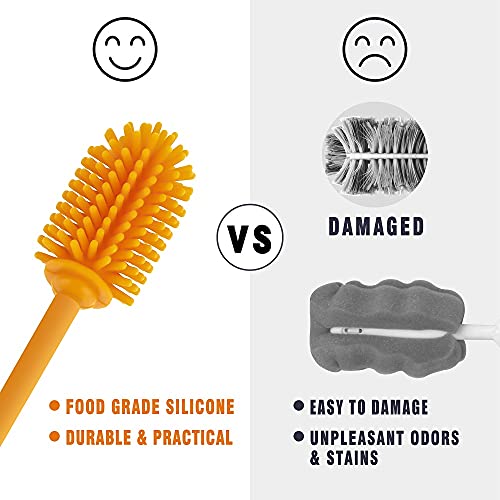 Silicone Bottle Brush with Long Handle, 12.5" Bottle Cleaning Brush, Orange - color: Orange