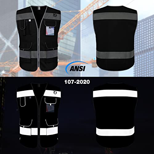 TCCFCCT High Visibility Safety Vest for Men Women 9 Pockets, Black 4XL - color: Black Fabric-bison 001, size: 4X-Large