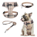 SCENEREAL Small Dog Harness and Leash Set, Plaid Beige, M - color: Beige, size: M: Chest Girth: 17"-21"