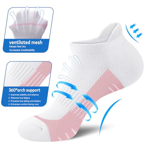 cuangya Ankle Socks Women Athletic Running Cushion Low Hiking Sock 5-6 Pair - color: 5 Pairs White, size: 8-10