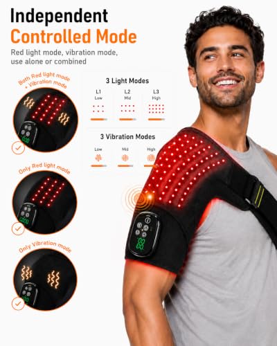 Upgraded Cordless Red Light Therapy for Shoulder Wrap with Heat & Vibration Massage, 660nm & 850nm LED Shoulder Pad for Men Women, Office Sports & Daily Use