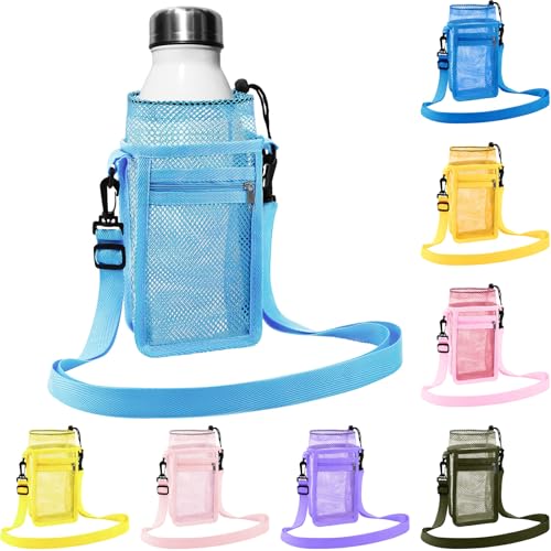Berlune 8 Pcs Mesh Water Bottle Holder with Adjustable Strap, Macaron Color - color: Macaron Color