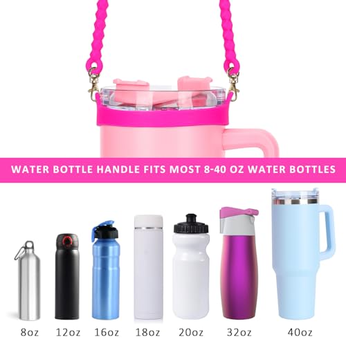 Water Bottle Handle for Stanley Cup - Soft, Durable Silicone Sling with Adjustable Strap, Fits Most 8-40oz Bottles, Ideal Stanley Cup Accessory - color: Rose