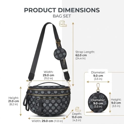 Makes Checkered Crossbody Bag Bum Bag for Women with Pouch - color: Black Flower