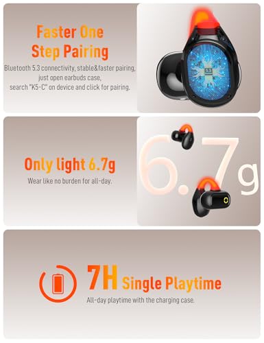 Wireless Open Ear Earbuds Sports Clip-On Headphones with Night Flash Lights - color: Black