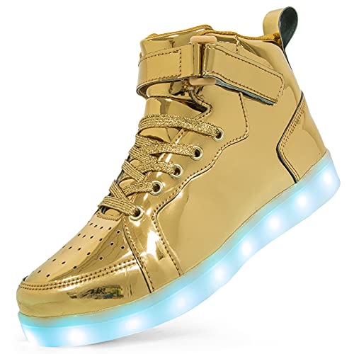 Hot Dingding Light Up Sneakers High Top LED Flashing Shoes, USB Rechargeable Glowing Luminous Shoes for Men Women Teens Halloween Party - color: Gold, size: 10.5 Women/8.5 Men