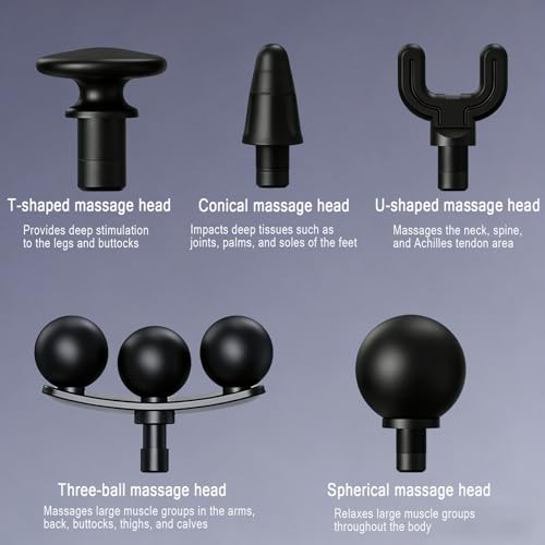 Massage Gun with Upgraded Extension Handle, Massage Gun Deep Tissue - Back Massager for Relief Deep Tissue, Muscles/Neck/Shoulders/Waist/Legs Massager,5 Replaceable Heads&9 Speed Levels (Black) - color: Black