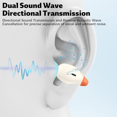 TOPAUX Open Ear Wireless Earbuds Secure Clip Sports Headset White