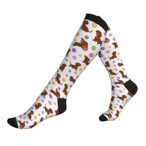 Tie Dye Compression Socks Knee High Support Socks For Women Men Running Athletic Hiking - color: Dog