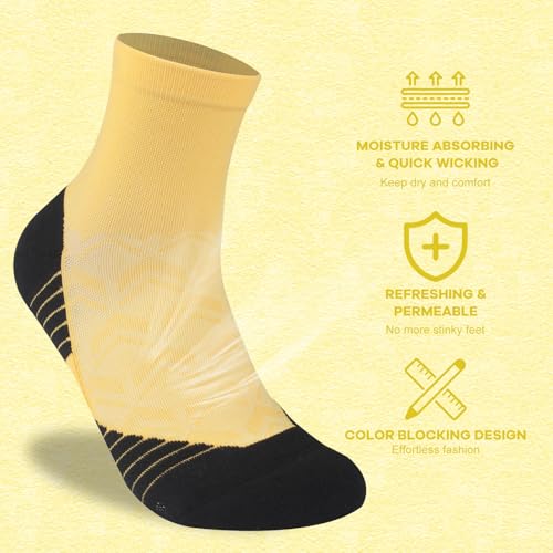NIcool Cycling Socks For Men, 1/3 Pairs Bright Seamless Compression Running Crew Socks Youth Cushioned Tennis Quarter Socks - color: 3 Pairs Mustard