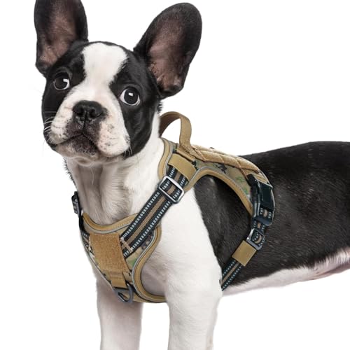 rabbitgoo Tactical Dog Harness for Small Dogs, No Pull Service Pet Vest - color: Brown Camo, size: S(Chest:16.1"-31.5",Neck:15.4"-21.6",Back:7.1")