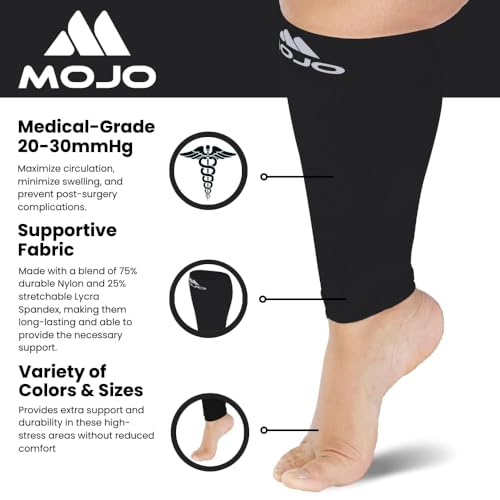 Mojo Compression Socks Footless for Women and Men 20-30mmHg - Extra Wide Plus Size Calf Sleeve - A604 - color: Grey, size: 3X-Large