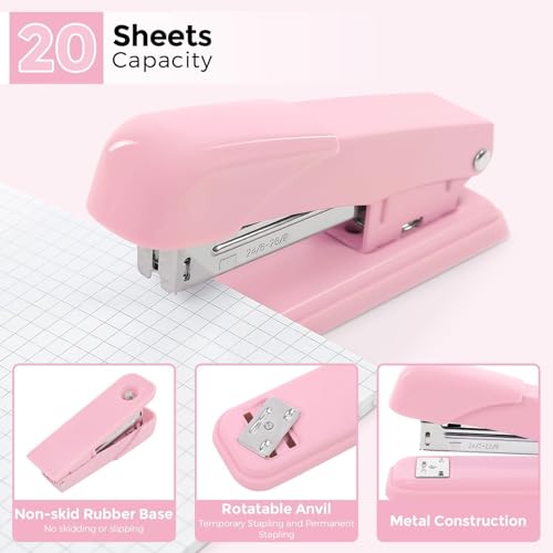 SKYDUE Pink Stapler and Tape Dispenser Set, Pink Office Desk Accessories - color: Pink