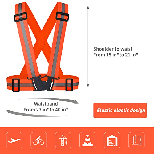 2 pcs Reflective Vest, Adjustable High Visibility Reflective Safety Straps Gear for Run, Cycling,Pet Walking - color: Orange