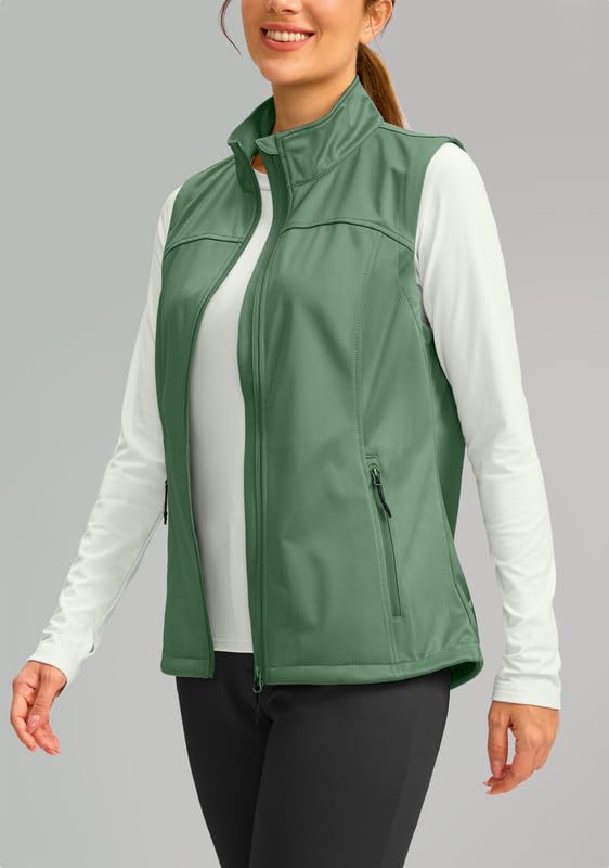 Soothfeel Women's Vest with 4 Pockets Lightweight Jacket Hiking Travel - color: Green, size: X-Small