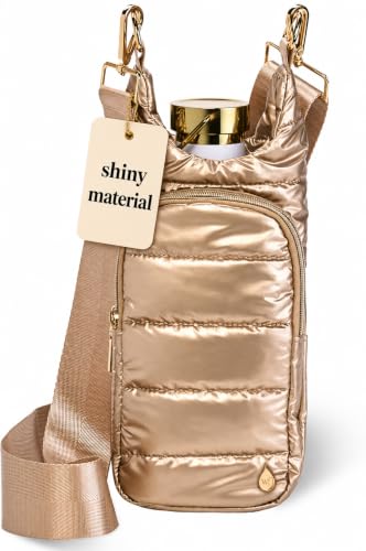 WanderFull Original HydroBag Crossbody Water Bottle Holder with Phone Pocket, Fits Water Bottles up to 32 oz - color: Gold Shiny