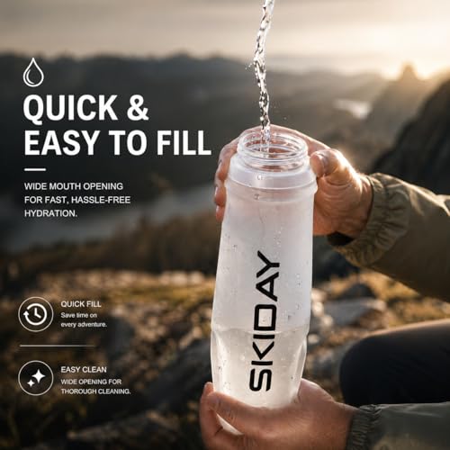 SKIDAY Soft Flask 500 ml - TPU Collapsible Soft Water Bottle - BPA-FREE Folding Water Bottle for Running Hiking & Cycling White