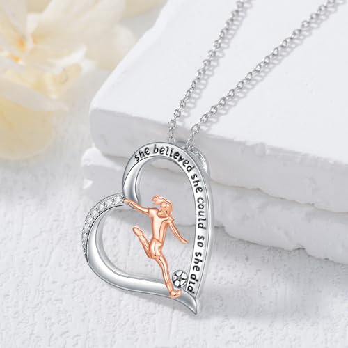 PROESS Tennis/Basketball/Soccer/Gymnastics/Running/Golf/Barbell Necklace 925 Sterling Silver Sports Pendant Inspirational Jewelry Gifts for Women - style: Soccer