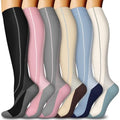 6 Pairs Compression Socks for Women & Men 15-20mmHg Knee High Socks - color: 101 - Black/Dark Grey/Pink/Yellow/Blue/White, size: Small-Medium
