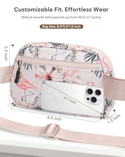 Pritent Fanny Packs for Women Crossbody Belt Bag With Zipper Back Pocket - color: Flamingo Print, size: Small