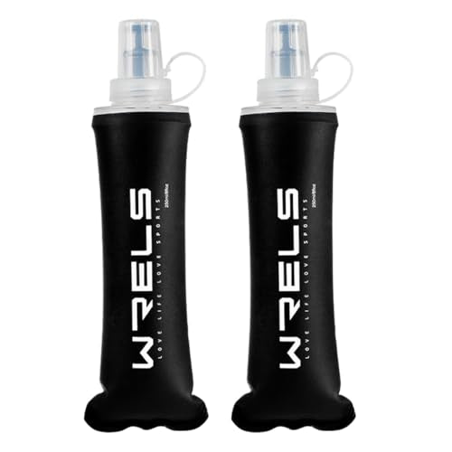 WRELS TPU Soft Flask Lightweight Portable Reusable Water Bottle,BPA Free Collapsible Flask for Hydration Pack in Running Hiking Cycling and Marathon - color: Black-250ML*2