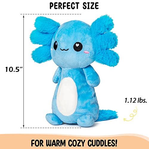 Axolotl Microwavable Stuffed Animals Unscented Heating Pad, Blue, 1.5lbs Soft Cozy Kawaii Hot and Cold Plushie Heating Pad for Women and Kids, Cute Warm Pillow Plush Gifts for Axolotl Lovers - color: Blue Axolotl