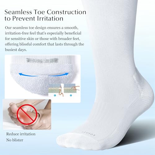 LEVSOX Bamboo Viscose Wide Calf Compression Socks 20-30 mmHg with Cushioned - color: White, size: Medium