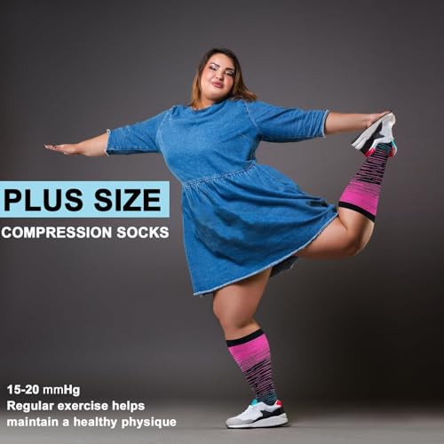 4 Pairs Plus Size Compression Socks,Extra Wide Calf - color: Red/Dark Blue/White/Light Blue, size: 5X-Large