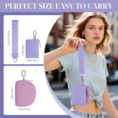 VUTUXA KeyChain Wallet Wristlet For Women Mini Zip Dual Pouch Coin Purse - color: violet+purple