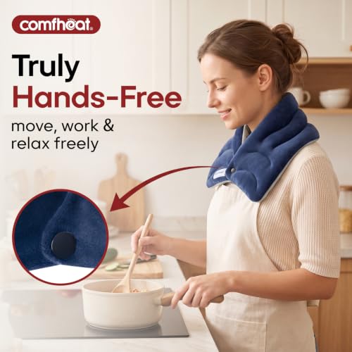 Neck Heating Pad Microwavable for Pain Relief, Moist Hot Compress - color: Navy Blue