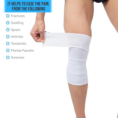 Extra Long Elastic Knee Wrap Compression Bandage Brace Support for Legs, Plantar Fasciitis, Stabilising Ligaments, Joint Pain, Squat, Basketball, Running, Tennis, Soccer, Football, Volleyball (White) - color: White