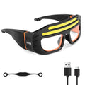 LED Glasses Rechargeable Headlight with COB Light and Clear PC lens, Hands-Free Flashlight Glasses for Mechanics, Night Running Cycling Camping Fishing - Water Resistant Headlamp for Adults