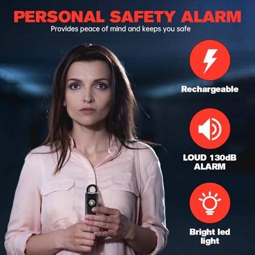 Rechargeable Personal Safety Alarm -130dB Keychain with SOS Flashing Light, Lightweight28g,500+ Days Standby, Loud Alert for Girls, Children, Elderly (Blue)
