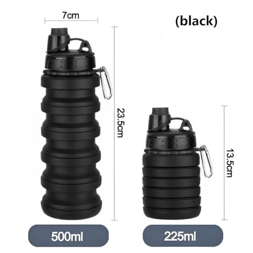 Collapsible Water Bottles 2 Pack 500ml Black+Light Grey - color: Black+Light Grey