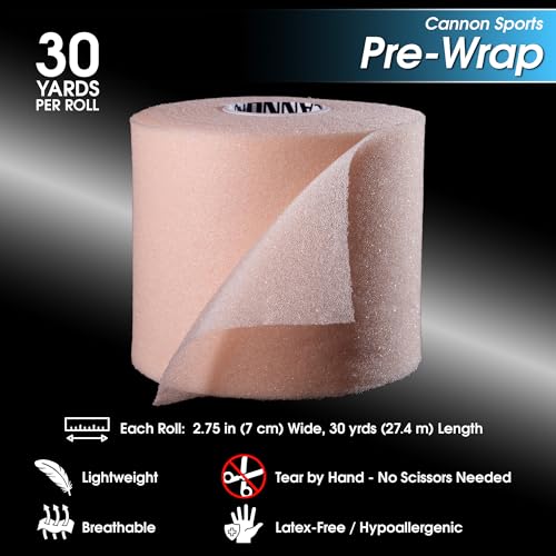 Cannon Sports Pre Wrap Foam Underwrap - 2 Pack, 2.75" x 30 Yards Per Roll (60 Total Yards) - Athletic Underwrap for Sports Tape, Training & Exercise (Natural) - color: Natural