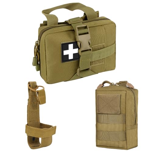 Tactical Molle Pouches Multi-Purpose Military Nylon Waist Pack Utility Bag Detachable Patches Pouches for Dog Vest Harness - color: Tan